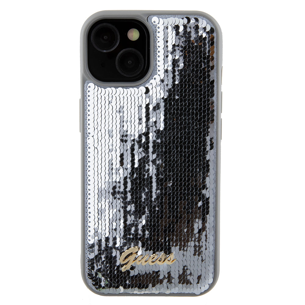 Capa para Apple iPhone 15, Guess, Sequin Script Metal, Prateada