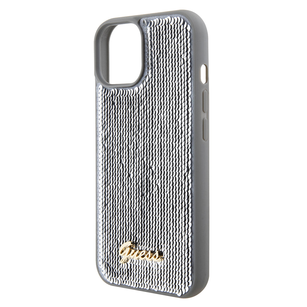 Capa para Apple iPhone 15, Guess, Sequin Script Metal, Prateada