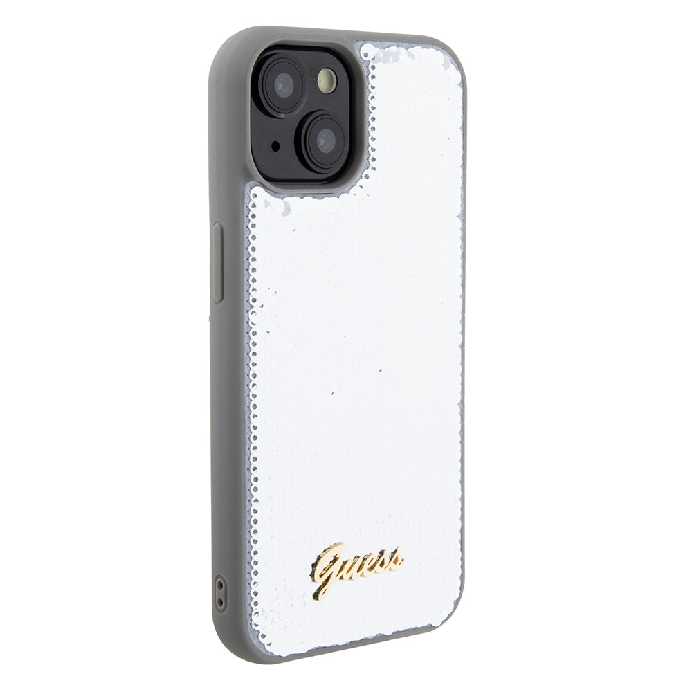 Capa para Apple iPhone 15, Guess, Sequin Script Metal, Prateada