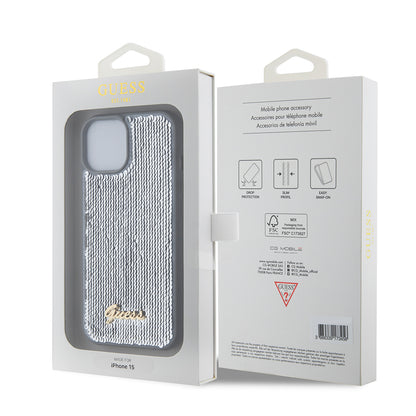 Capa para Apple iPhone 15, Guess, Sequin Script Metal, Prateada