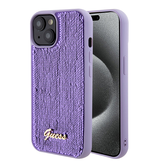 Capa para Apple iPhone 15, Guess, Sequin Script Metal, Roxo