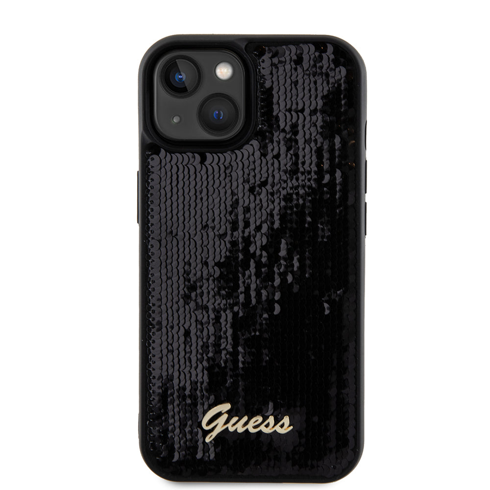 Case for Apple iPhone 15, Guess, Sequin Script Metal, Black