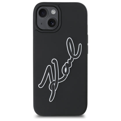Capa para Apple iPhone 15, Karl Lagerfeld, Assinatura de Borracha 3D, Preta