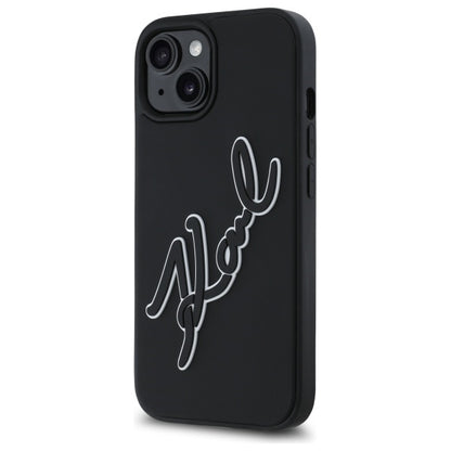 Capa para Apple iPhone 15, Karl Lagerfeld, Assinatura de Borracha 3D, Preta