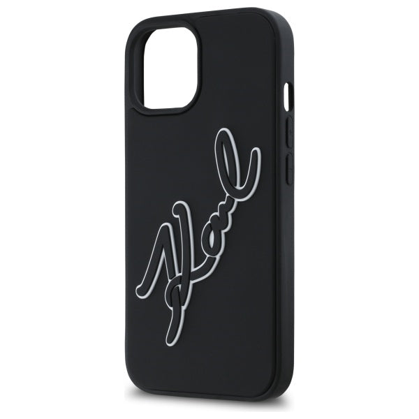 Capa para Apple iPhone 15, Karl Lagerfeld, Assinatura de Borracha 3D, Preta