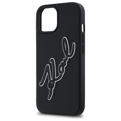 Capa para Apple iPhone 15, Karl Lagerfeld, Assinatura de Borracha 3D, Preta