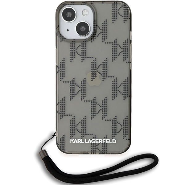 Capa para Apple iPhone 15, Karl Lagerfeld, IML Luxury Monogram KL Pattern with Strap, Preta