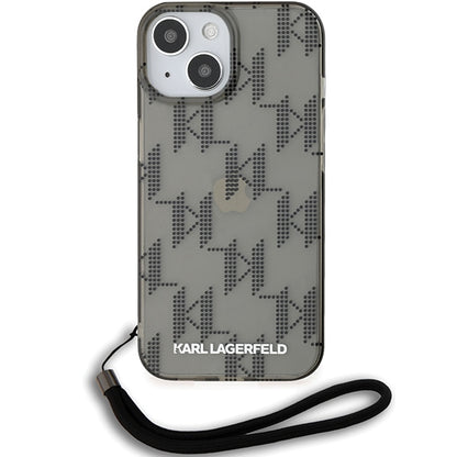 Capa para Apple iPhone 15, Karl Lagerfeld, IML Luxury Monogram KL Pattern with Strap, Preta