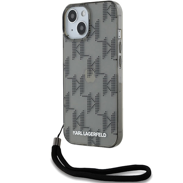 Capa para Apple iPhone 15, Karl Lagerfeld, IML Luxury Monogram KL Pattern with Strap, Preta