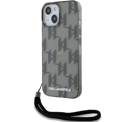 Capa para Apple iPhone 15, Karl Lagerfeld, IML Luxury Monogram KL Pattern with Strap, Preta