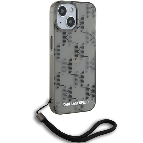 Capa para Apple iPhone 15, Karl Lagerfeld, IML Luxury Monogram KL Pattern with Strap, Preta