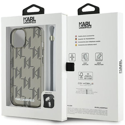Capa para Apple iPhone 15, Karl Lagerfeld, IML Luxury Monogram KL Pattern with Strap, Preta