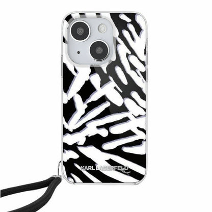 Capa para Apple iPhone 15, Karl Lagerfeld, Padrão Zebra de Luxo IML com Alça, Preta