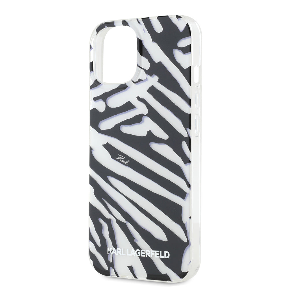 Capa para Apple iPhone 15, Karl Lagerfeld, Padrão Zebra de Luxo IML com Alça, Preta
