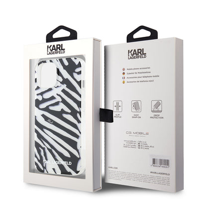 Capa para Apple iPhone 15, Karl Lagerfeld, Padrão Zebra de Luxo IML com Alça, Preta