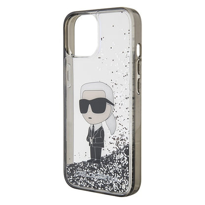 Capa para Apple iPhone 15, Karl Lagerfeld, Liquid Glitter Ikonik Karl, Transparente