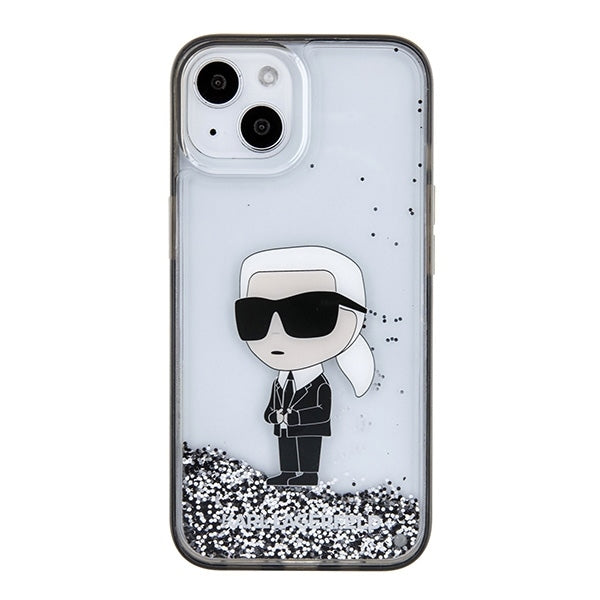 Capa para Apple iPhone 15, Karl Lagerfeld, Liquid Glitter Ikonik Karl, Transparente