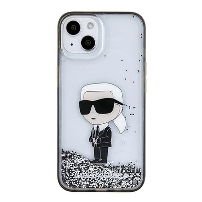 Capa para Apple iPhone 15, Karl Lagerfeld, Liquid Glitter Ikonik Karl, Transparente