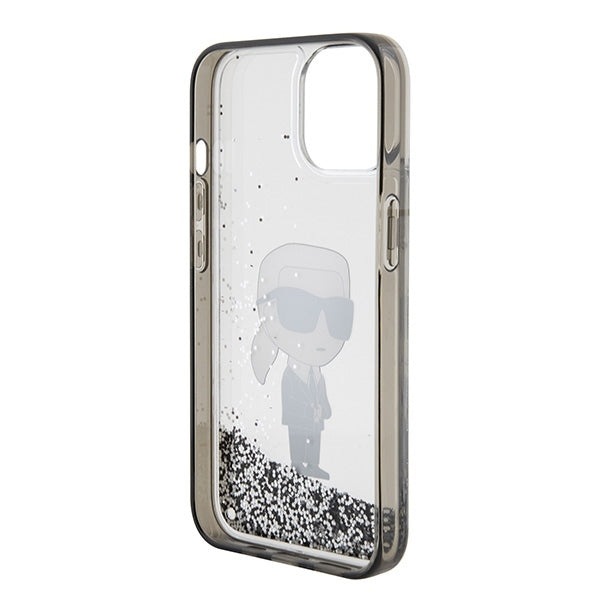 Capa para Apple iPhone 15, Karl Lagerfeld, Liquid Glitter Ikonik Karl, Transparente