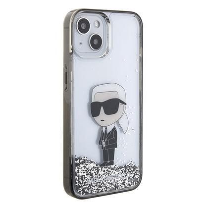 Capa para Apple iPhone 15, Karl Lagerfeld, Liquid Glitter Ikonik Karl, Transparente