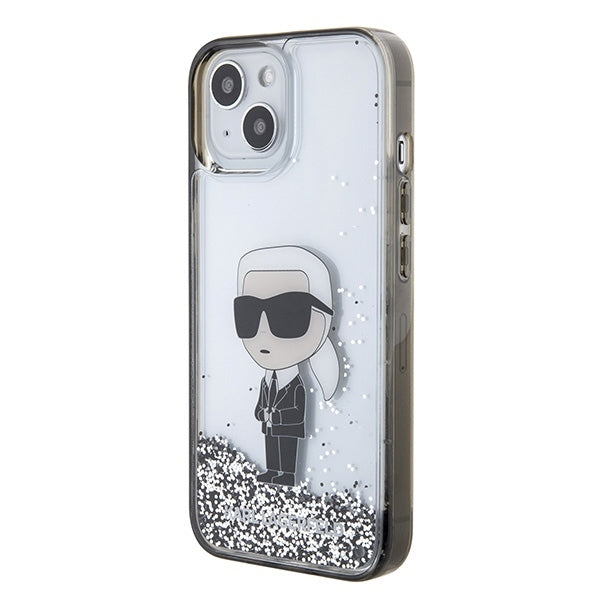 Capa para Apple iPhone 15, Karl Lagerfeld, Liquid Glitter Ikonik Karl, Transparente