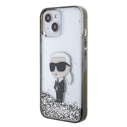 Capa para Apple iPhone 15, Karl Lagerfeld, Liquid Glitter Ikonik Karl, Transparente