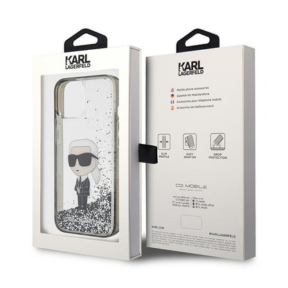 Capa para Apple iPhone 15, Karl Lagerfeld, Liquid Glitter Ikonik Karl, Transparente