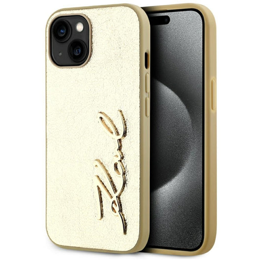 Case for Apple iPhone 15, Karl Lagerfeld, Metal Signature, Gold