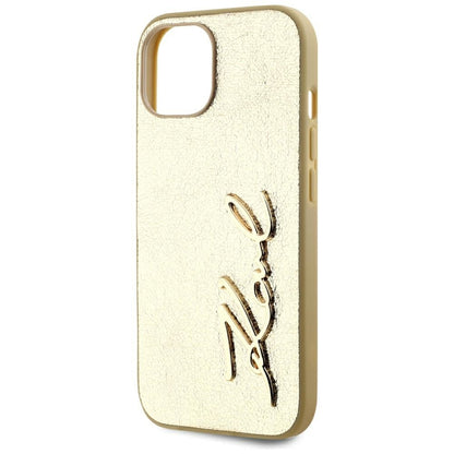 Case for Apple iPhone 15, Karl Lagerfeld, Metal Signature, Gold