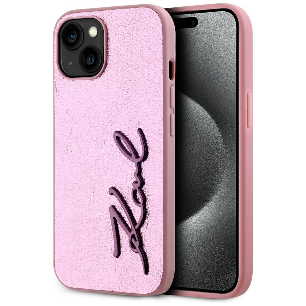 Capa para Apple iPhone 15, Karl Lagerfeld, Metal Signature, Rosa