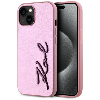 Capa para Apple iPhone 15, Karl Lagerfeld, Metal Signature, Rosa