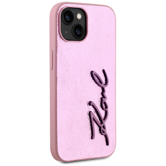 Capa para Apple iPhone 15, Karl Lagerfeld, Metal Signature, Rosa
