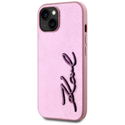 Capa para Apple iPhone 15, Karl Lagerfeld, Metal Signature, Rosa