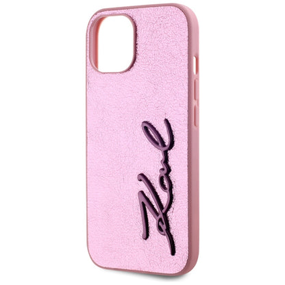 Capa para Apple iPhone 15, Karl Lagerfeld, Metal Signature, Rosa