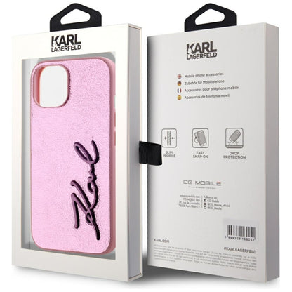 Capa para Apple iPhone 15, Karl Lagerfeld, Metal Signature, Rosa
