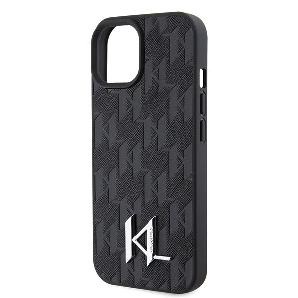 Capa para Apple iPhone 15, Karl Lagerfeld, Monograma Hot Stamp Metal Logo, Preta
