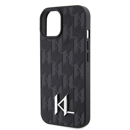 Capa para Apple iPhone 15, Karl Lagerfeld, Monograma Hot Stamp Metal Logo, Preta