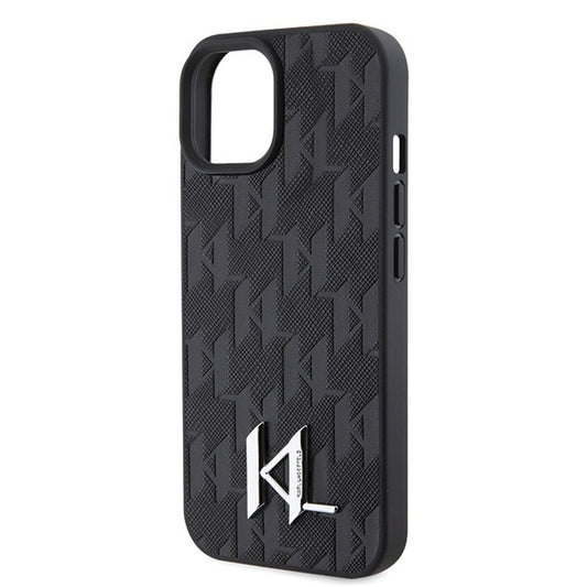 Capa para Apple iPhone 15, Karl Lagerfeld, Monograma Hot Stamp Metal Logo, Preta