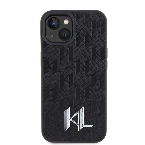 Capa para Apple iPhone 15, Karl Lagerfeld, Monograma Hot Stamp Metal Logo, Preta