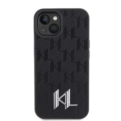 Capa para Apple iPhone 15, Karl Lagerfeld, Monograma Hot Stamp Metal Logo, Preta