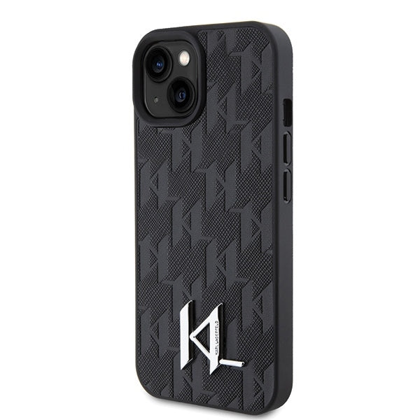 Capa para Apple iPhone 15, Karl Lagerfeld, Monograma Hot Stamp Metal Logo, Preta