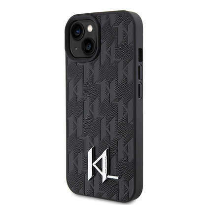 Capa para Apple iPhone 15, Karl Lagerfeld, Monograma Hot Stamp Metal Logo, Preta