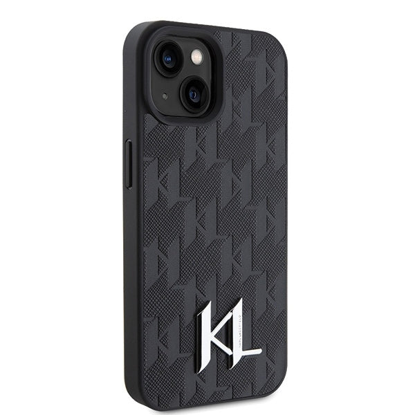 Capa para Apple iPhone 15, Karl Lagerfeld, Monograma Hot Stamp Metal Logo, Preta