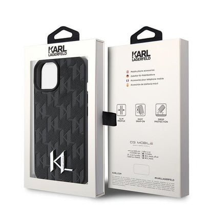 Capa para Apple iPhone 15, Karl Lagerfeld, Monograma Hot Stamp Metal Logo, Preta