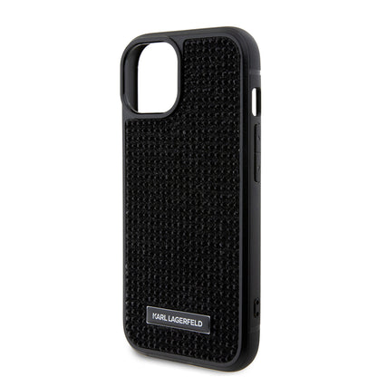 Capa para Apple iPhone 15, Karl Lagerfeld, Placa de Metal com Strass, Preta