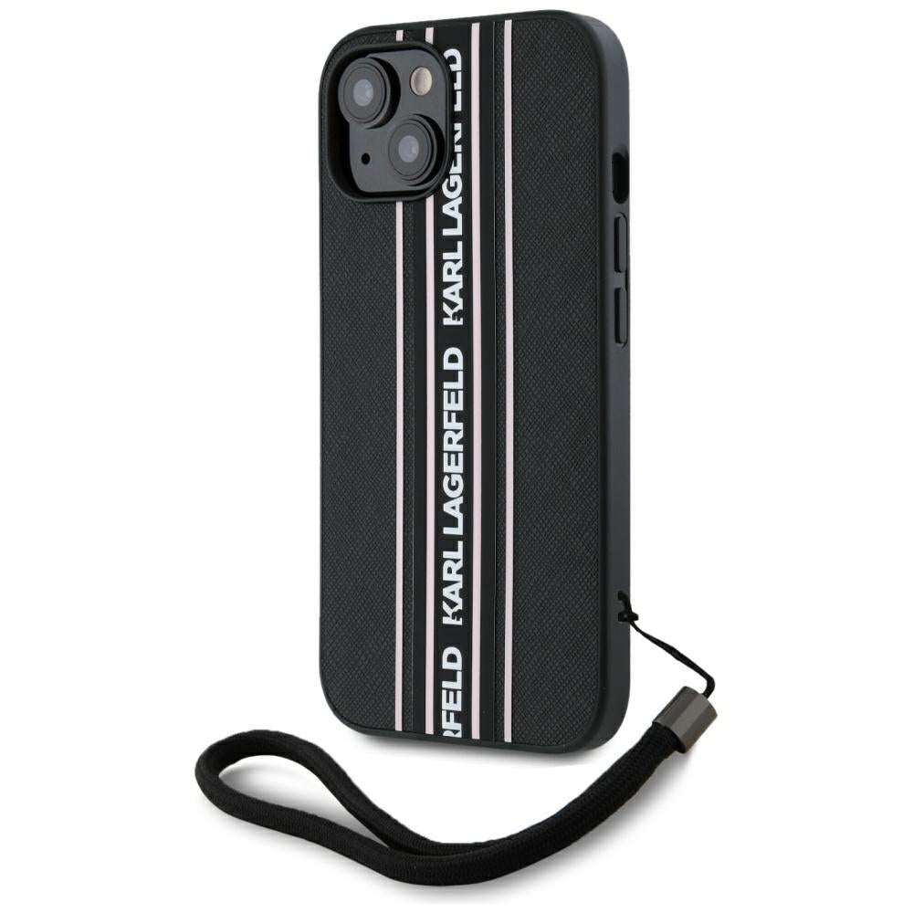 Capa para Apple iPhone 15, Karl Lagerfeld, Saffiano Athleisure Stripes com Alça, Rosa