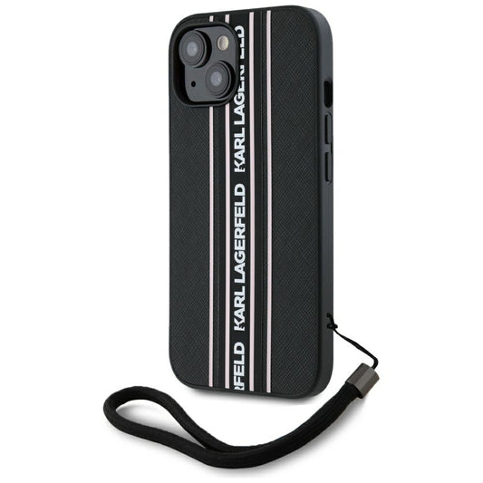 Capa para Apple iPhone 15, Karl Lagerfeld, Saffiano Athleisure Stripes com Alça, Rosa