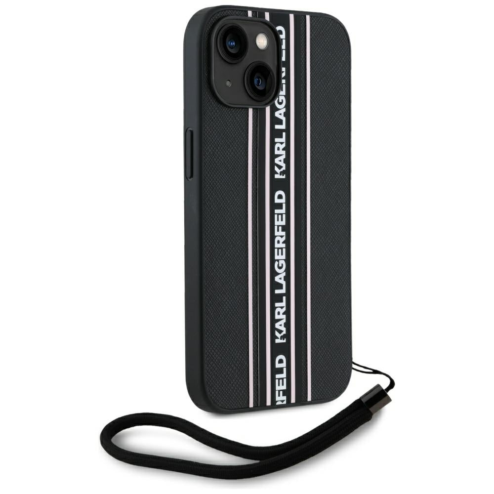 Capa para Apple iPhone 15, Karl Lagerfeld, Saffiano Athleisure Stripes com Alça, Rosa