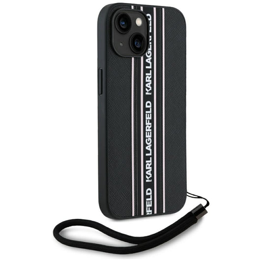 Capa para Apple iPhone 15, Karl Lagerfeld, Saffiano Athleisure Stripes com Alça, Rosa