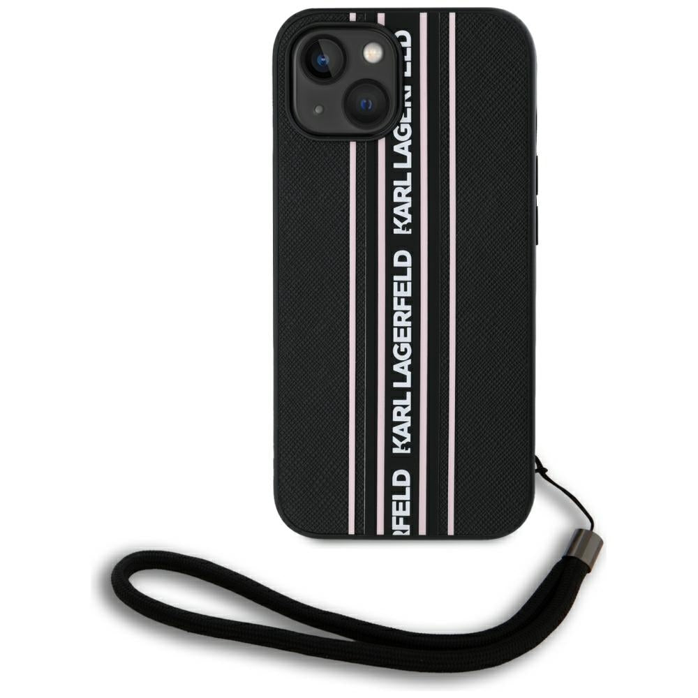 Capa para Apple iPhone 15, Karl Lagerfeld, Saffiano Athleisure Stripes com Alça, Rosa